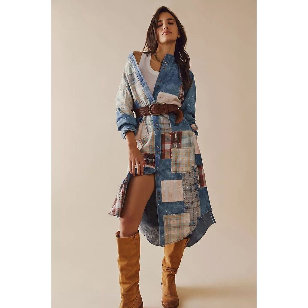 Free People We The Free Phoenix Patched Shirt Dress Duster New Small